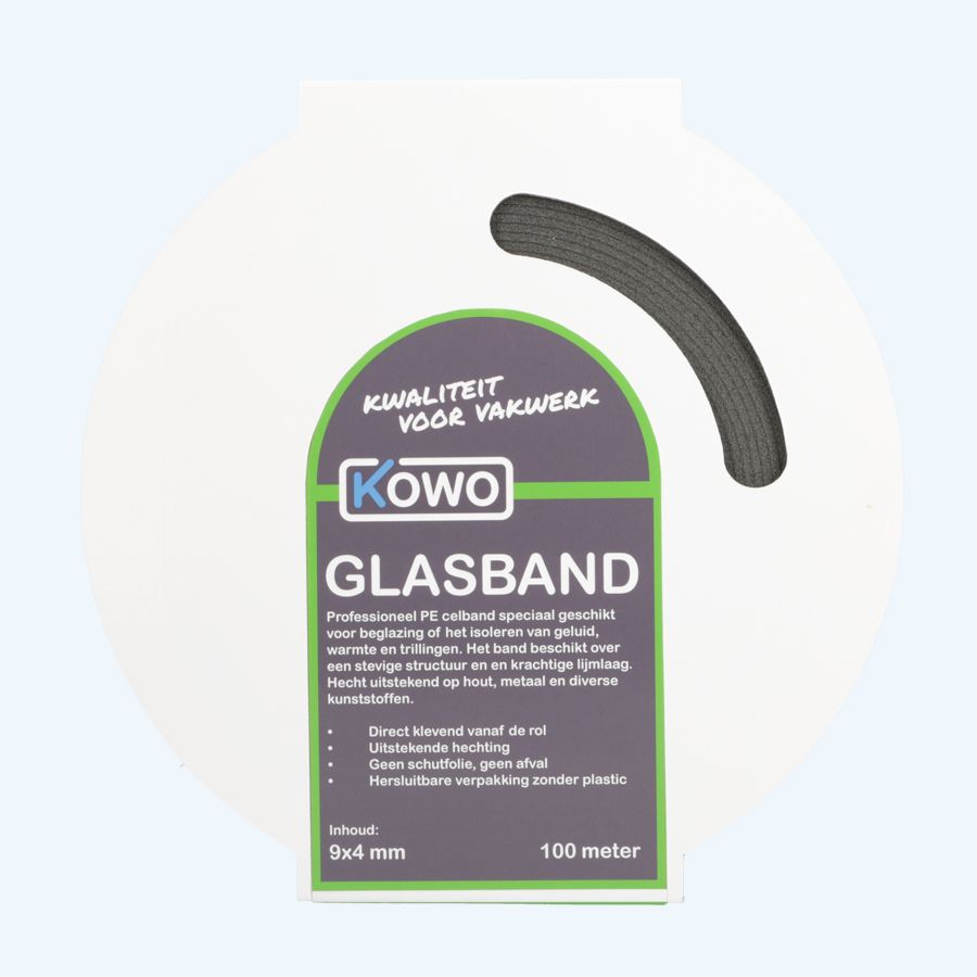 Kowo PE beglazingsband (zwart) 9 x 4 mm 100 meter