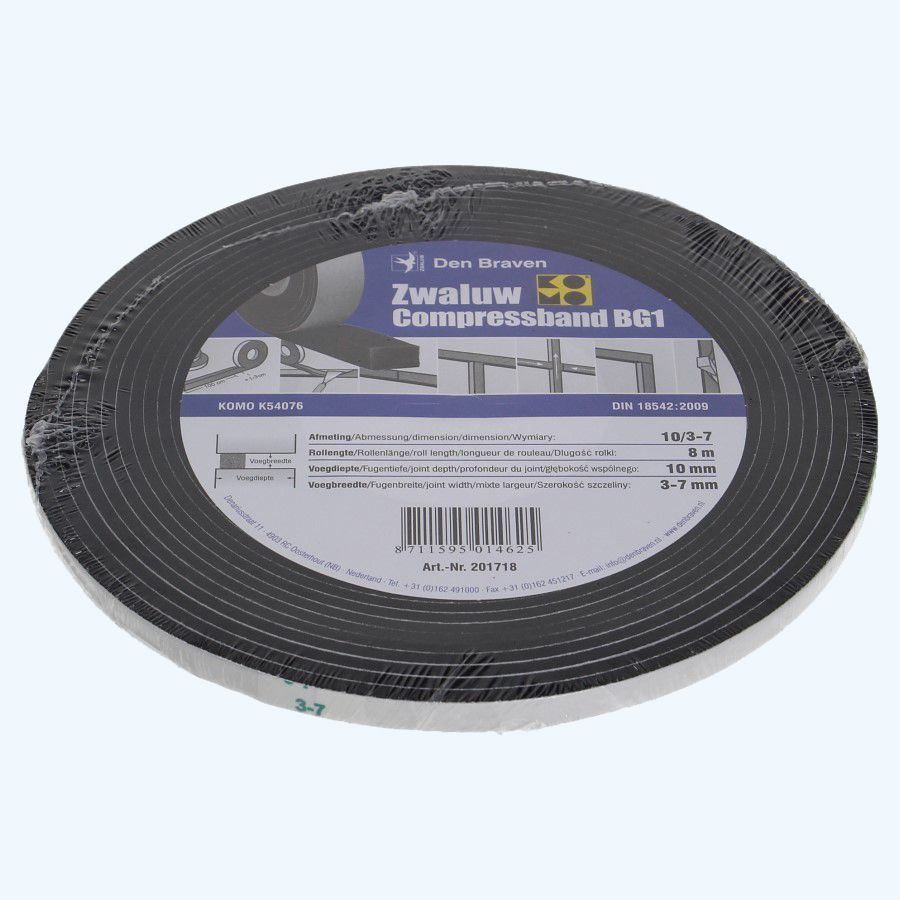 Compressband Zwaluw 10 mm / voeg 3-7 mm x 8 meter 