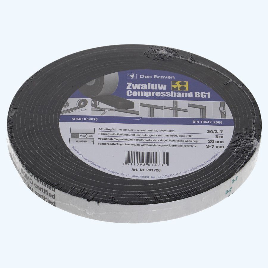 Compressband Zwaluw 20 mm / voeg 3-7 mm x 8 meter