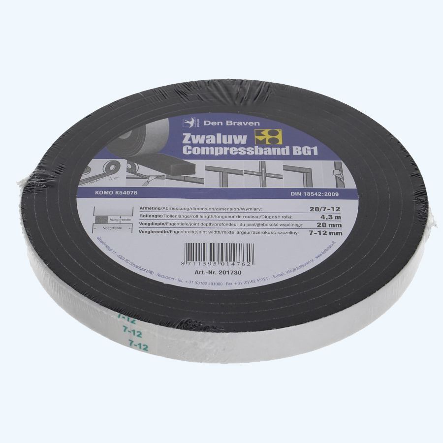 Compressband Zwaluw 20 mm / voeg 7-12 mm x 4,3 meter