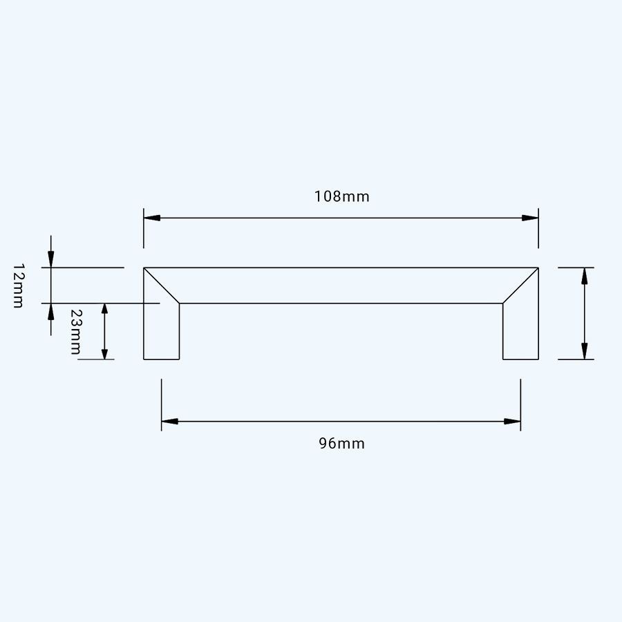 Greep zwart RVS rechte hoeken 96 x 35 mm