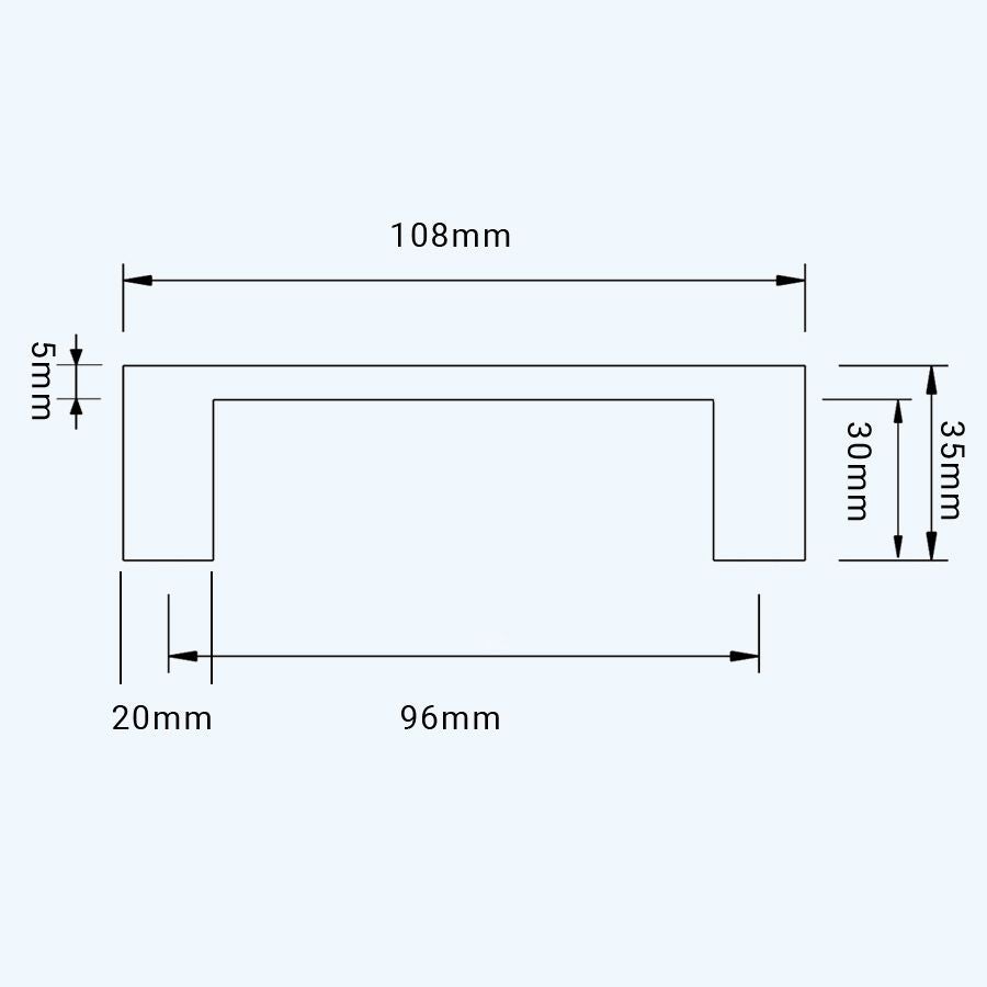 Greep zwart hol RVS vierkant 96 x 35 mm