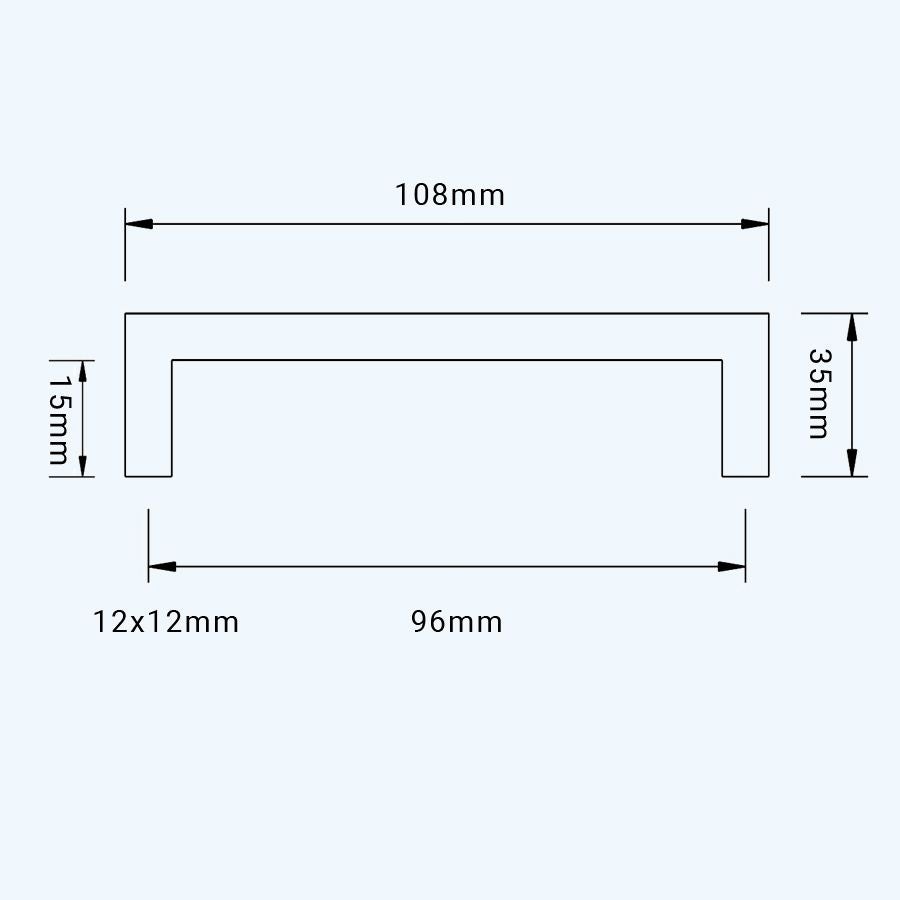 Greep hol RVS vierkant 96 x 35 mm