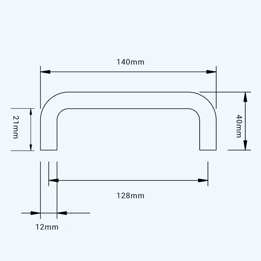 Greep massief RVS ronde hoeken 128 x 40 mm