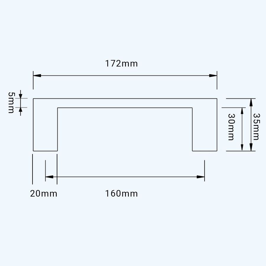 Greep zwart hol RVS vierkant 160 x 35 mm