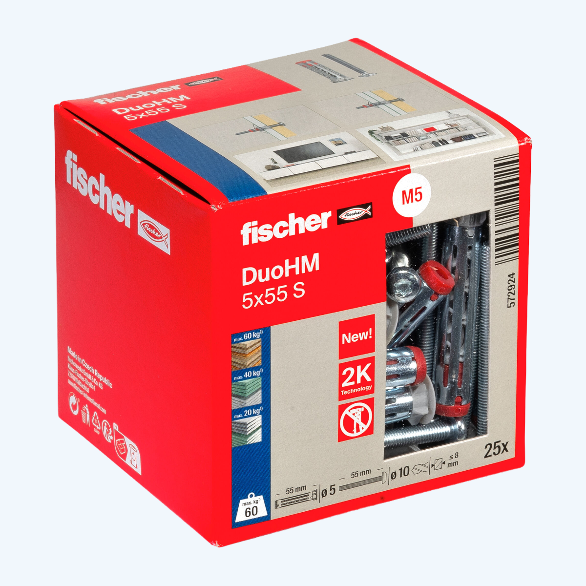 25 st fischer Hollewandplug DuoHM 5 x 55 S PH TX, Bolkopbout, TX-opname