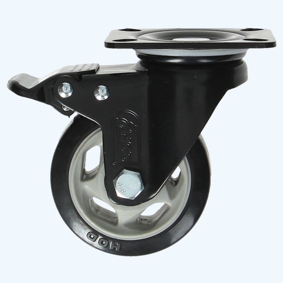 Kogelgelagerd zwenkwiel zwart 100mm met rem 170 kg 