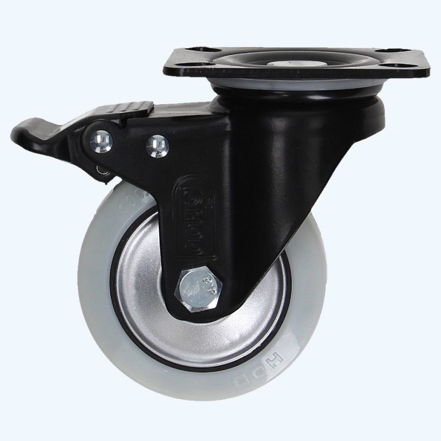 Kogelgelagerd zwenkwiel met rem wit 125mm / 300 kg 