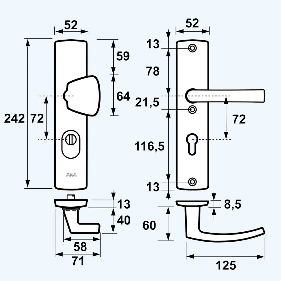 AXA veiligheidsbeslag PC72 SKG*** met kerntrekbeveiliging aluminium (knop)