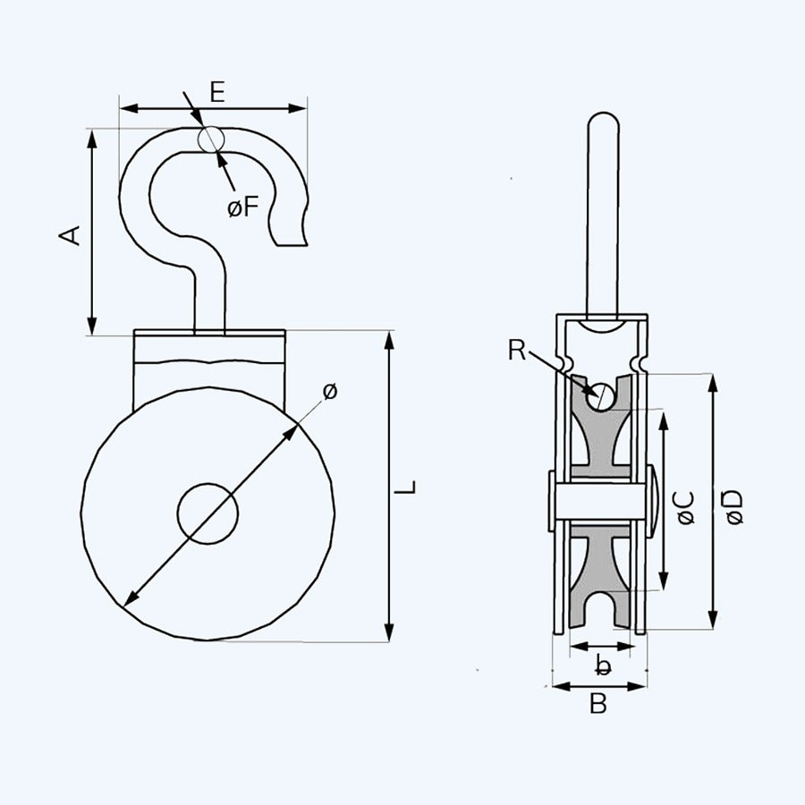 Katrol draaibare haak 15 mm verzinkt