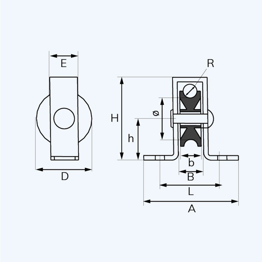 Staande katrol 40 mm open behuizing verzinkt