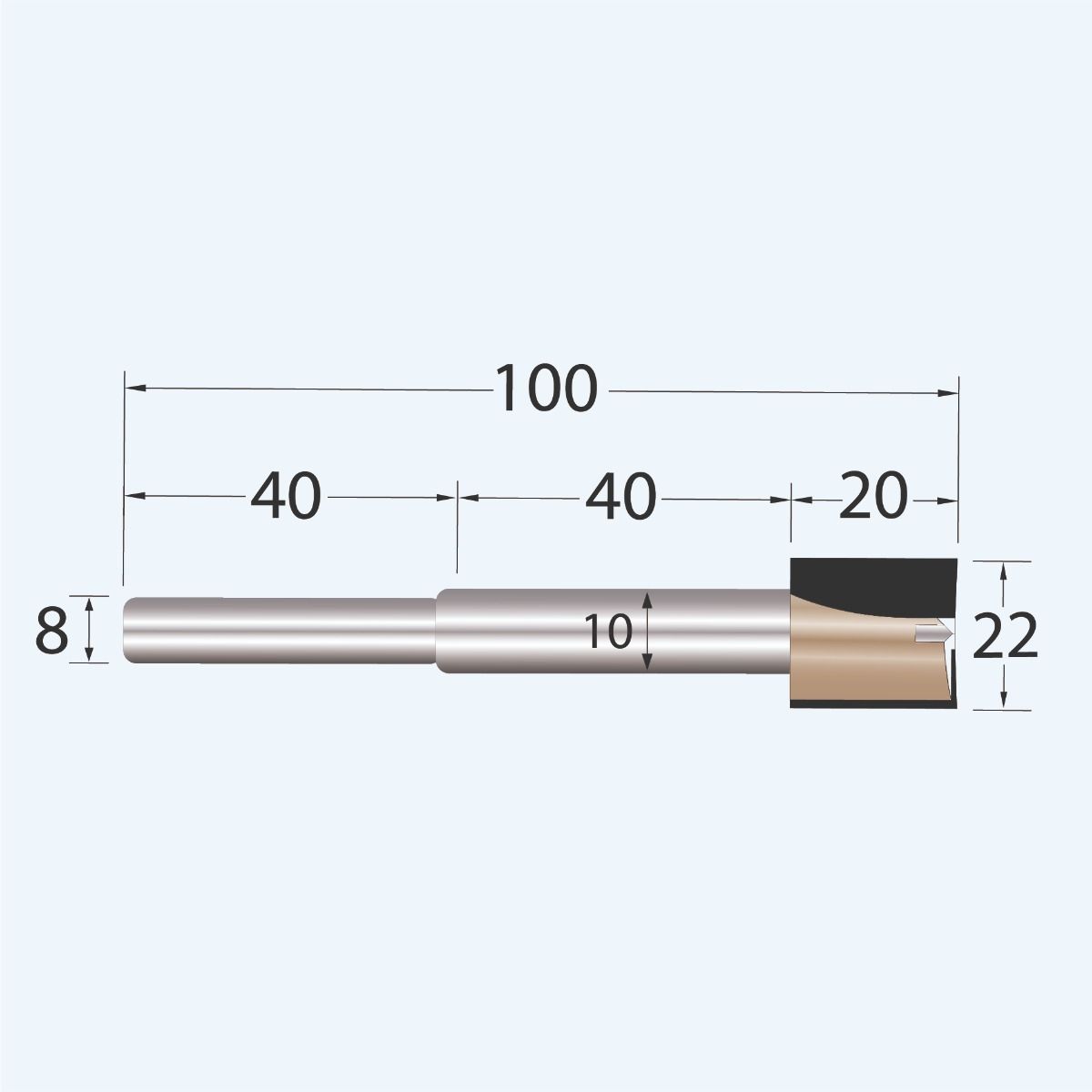 HM verlengde groeffrees Industrial 22 mm met ondersnijder