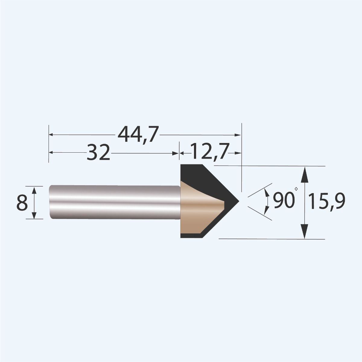 HM V-groeffrees Industrial 11 mm 90°