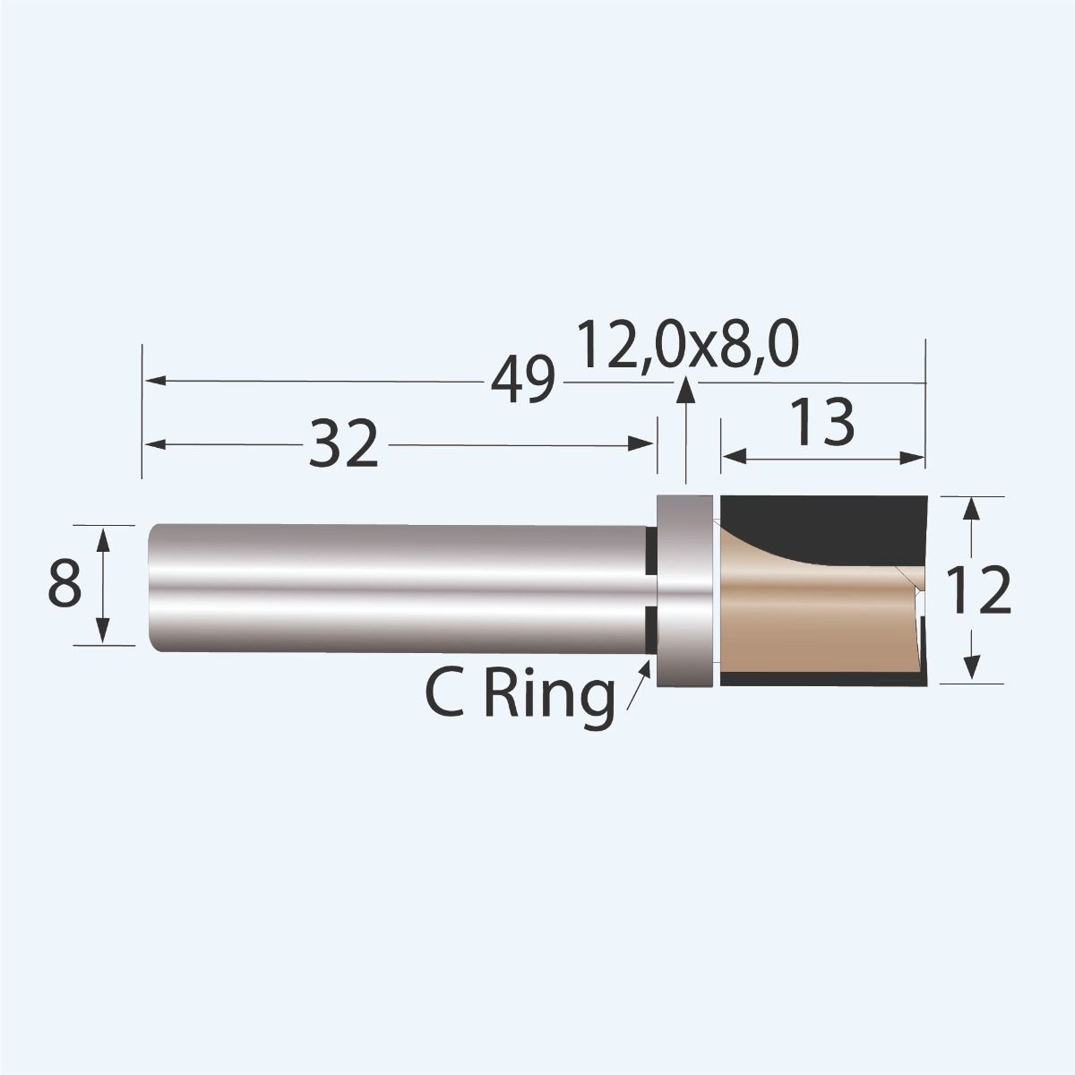 HM kantenfrees Industrial 12,7 x 13 mm met bovenlager