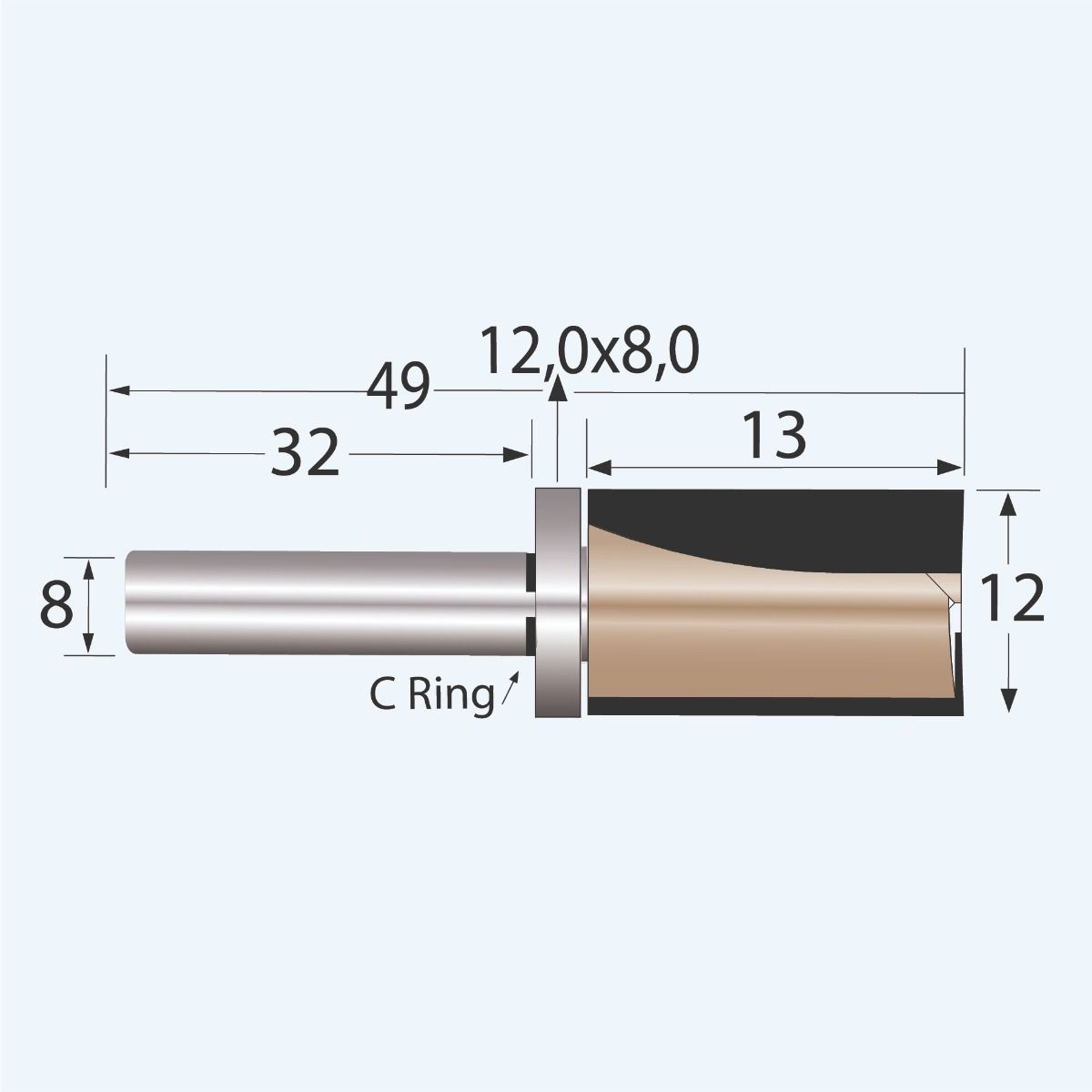 HM kantenfrees Industrial 12 x 20 mm met bovenlager