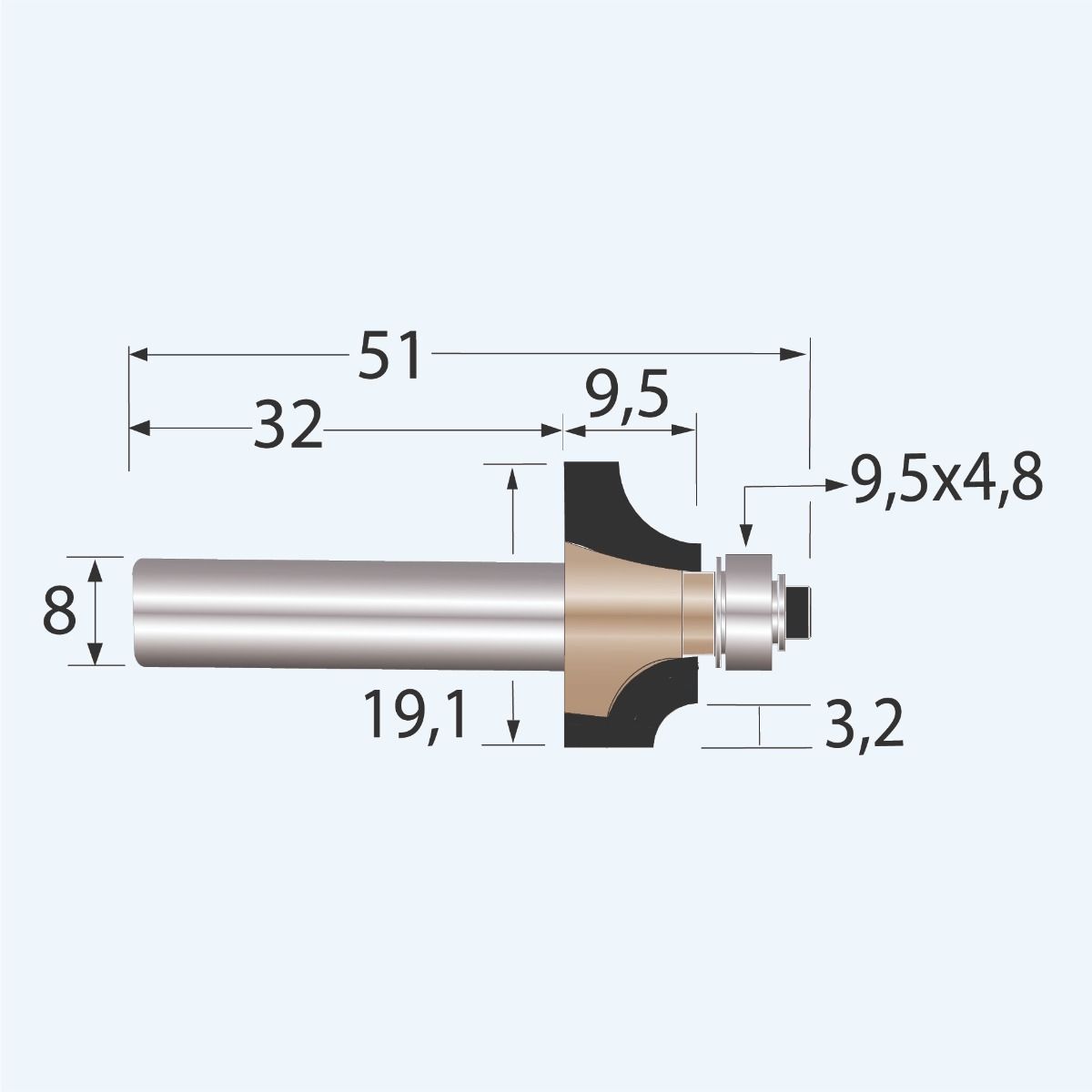 HM kwartrondfrees Industrial R=3,2 mm