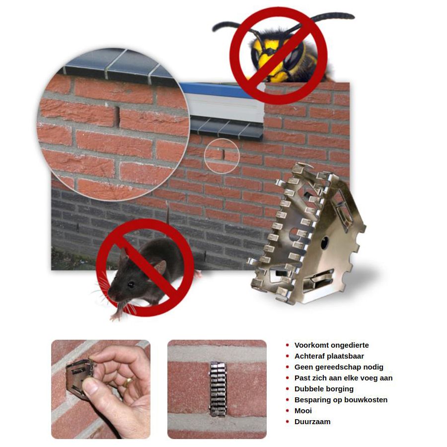 Bijenbekje RVS stootvoegrooster 50 mm (10 stuks)