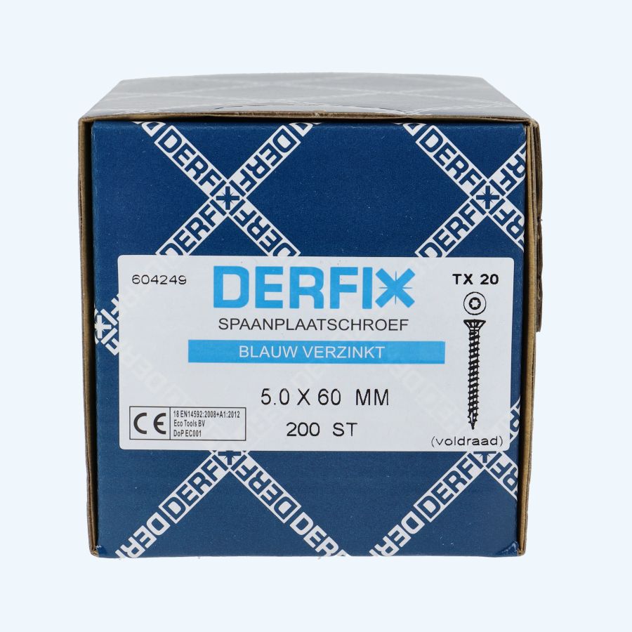200 stuks verzinkte spaanplaatschroef 5,0 x 60 mm Torx (voldraad)
