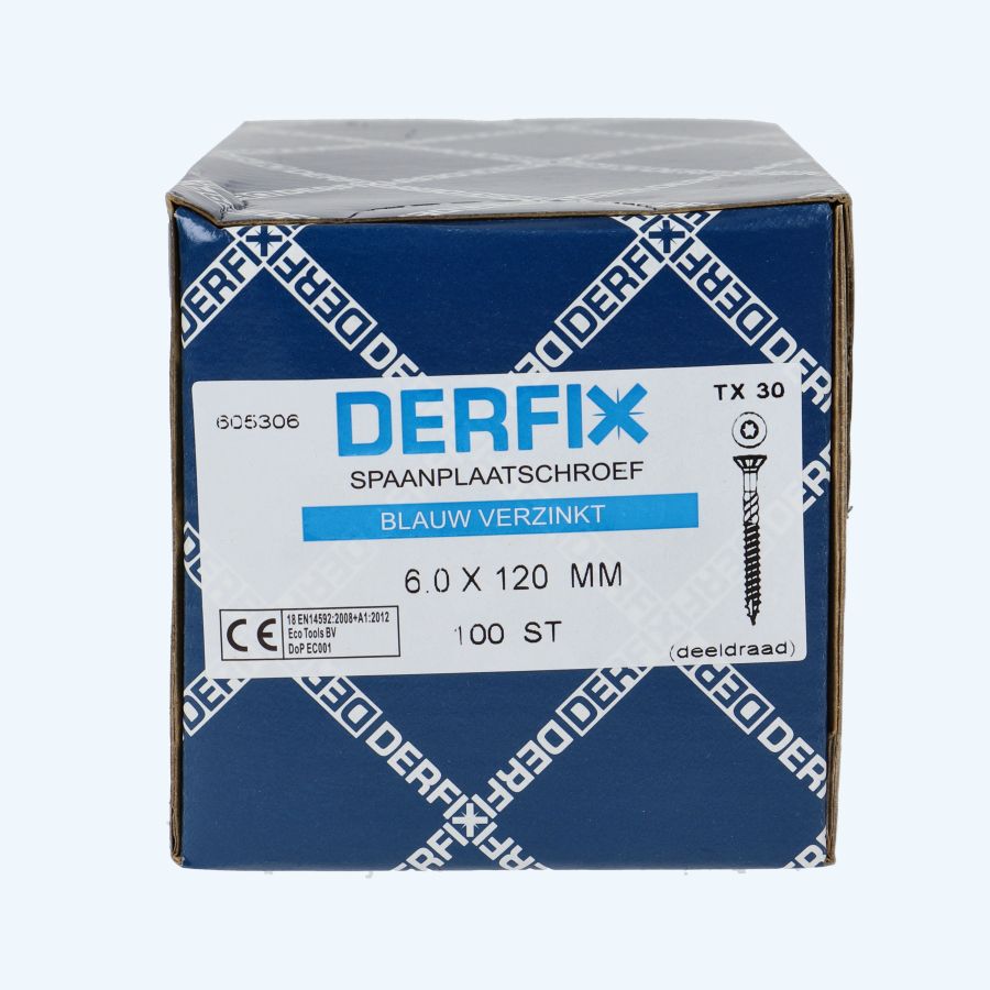 100 stuks verzinkte spaanplaatschroef 6,0 x 120 mm Torx (deeldraad)