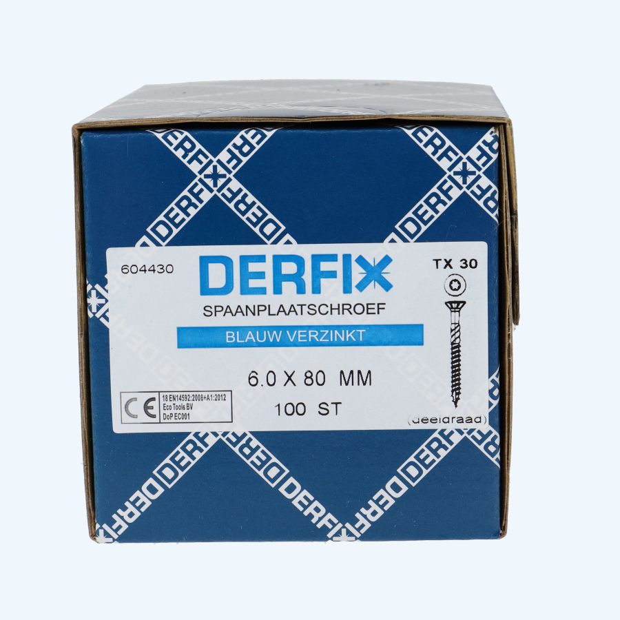 100 stuks verzinkte spaanplaatschroef 6,0 x 80 mm Torx (deeldraad)