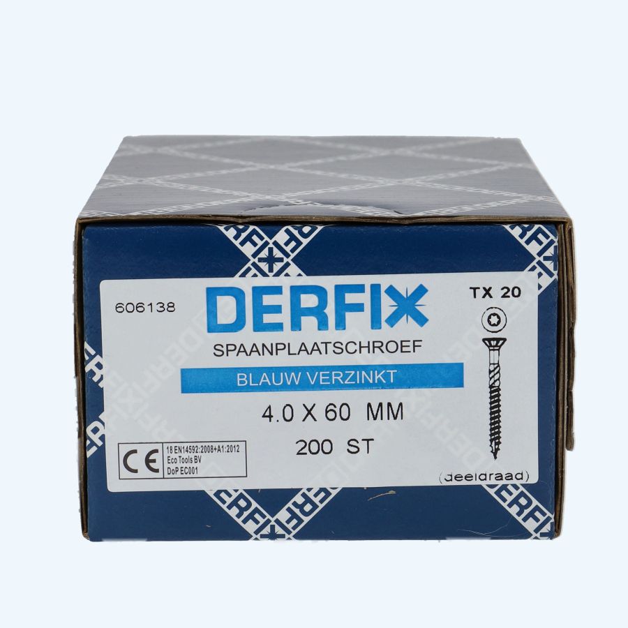 200 stuks verzinkte spaanplaatschroef 4,0 x 60 mm Torx (deeldraad)