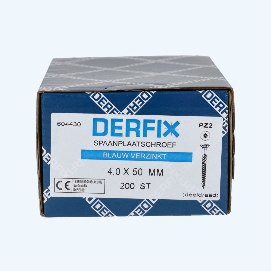 200 stuks spaanplaatschroef 4,0 x 50 mm / PZ2 / deeldraad