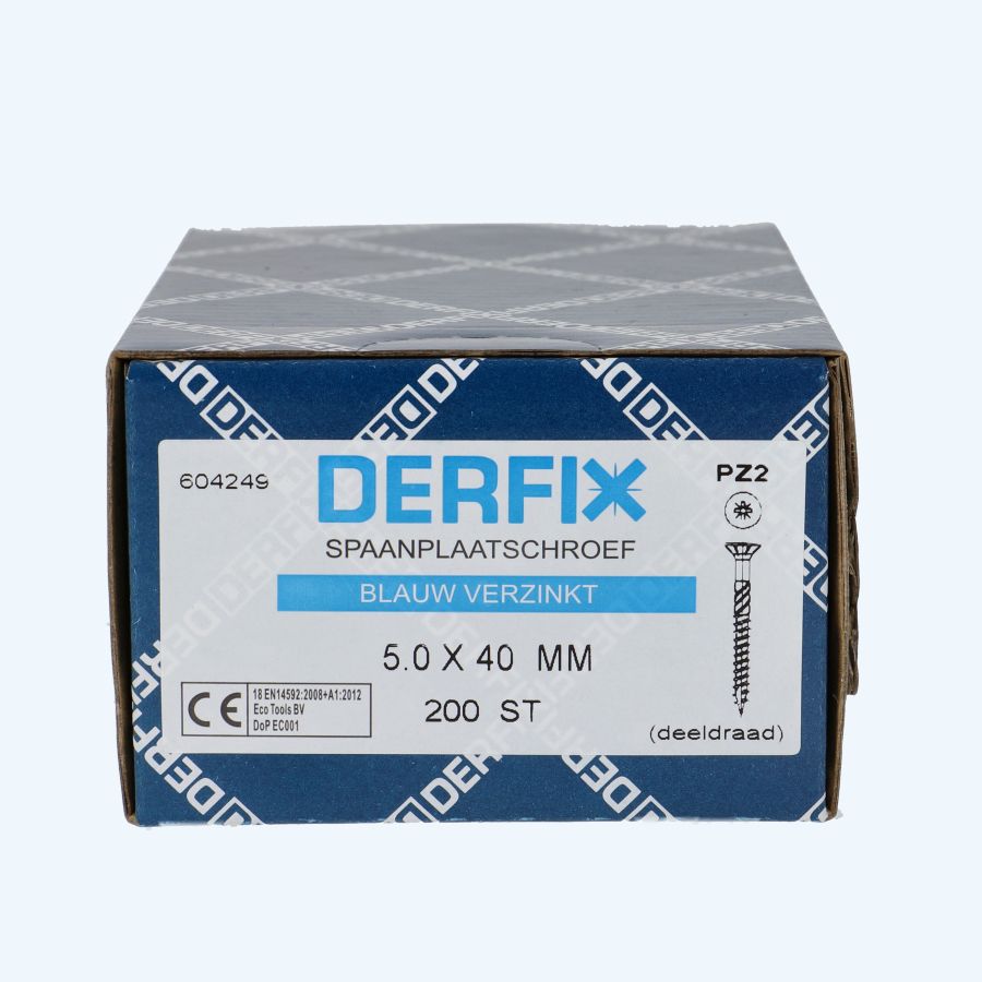 200 stuks spaanplaatschroef 5,0 x 40 mm / PZ2 / deeldraad