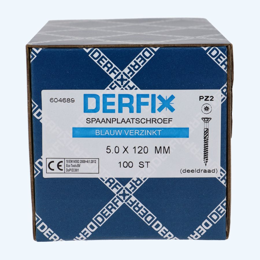 100 stuks spaanplaatschroef 5,0 x 120 mm / PZ2 / deeldraad
