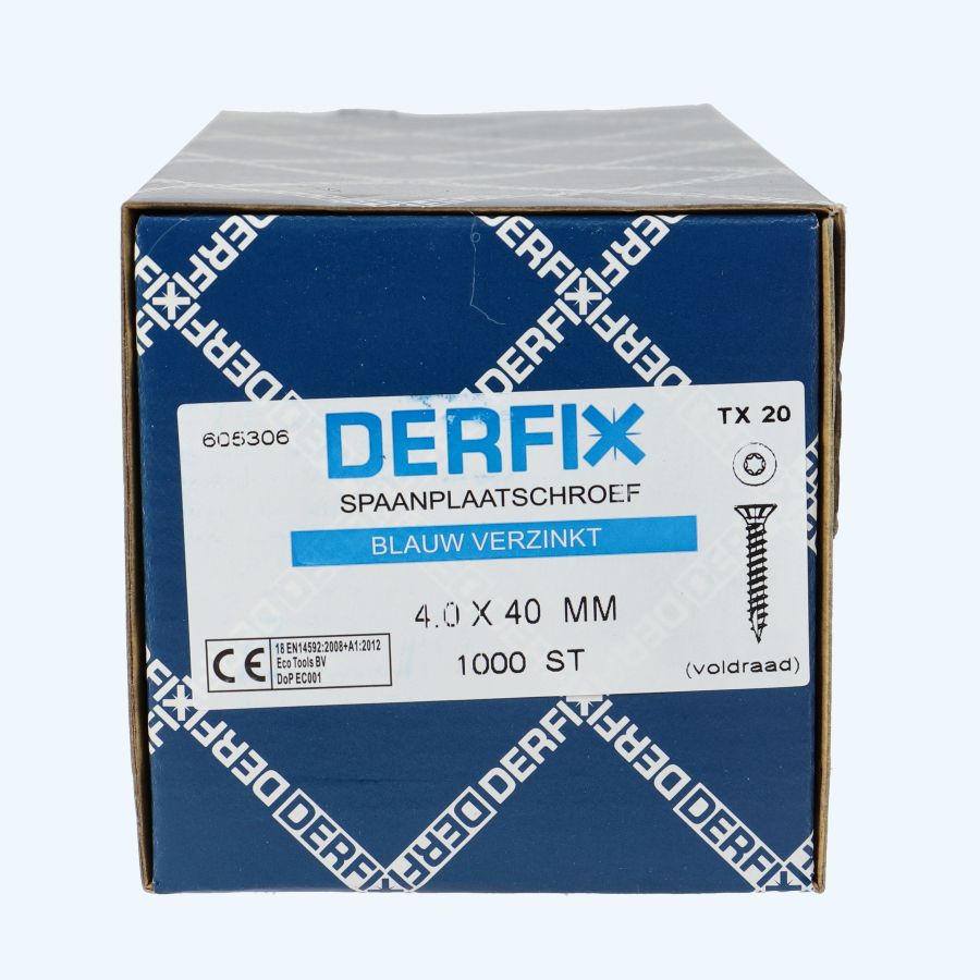 1000 stuks verzinkte spaanplaatschroef 4,0 x 40 mm Torx (voldraad)