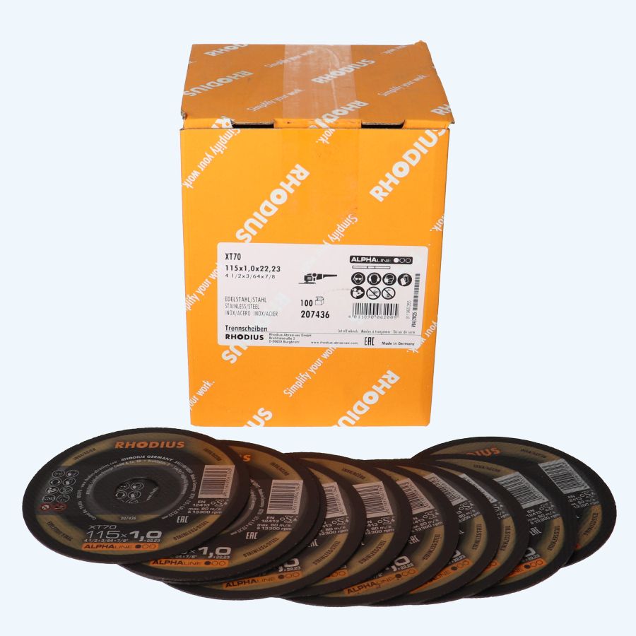 Doos 100 stuks doorslijpschijven INOX 115 x 1,0 x 22,23 mm (Rhodius)