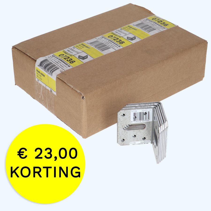 Doos 100 stuks hoekankers 50 x 50 mm / 60 x 2,5 mm