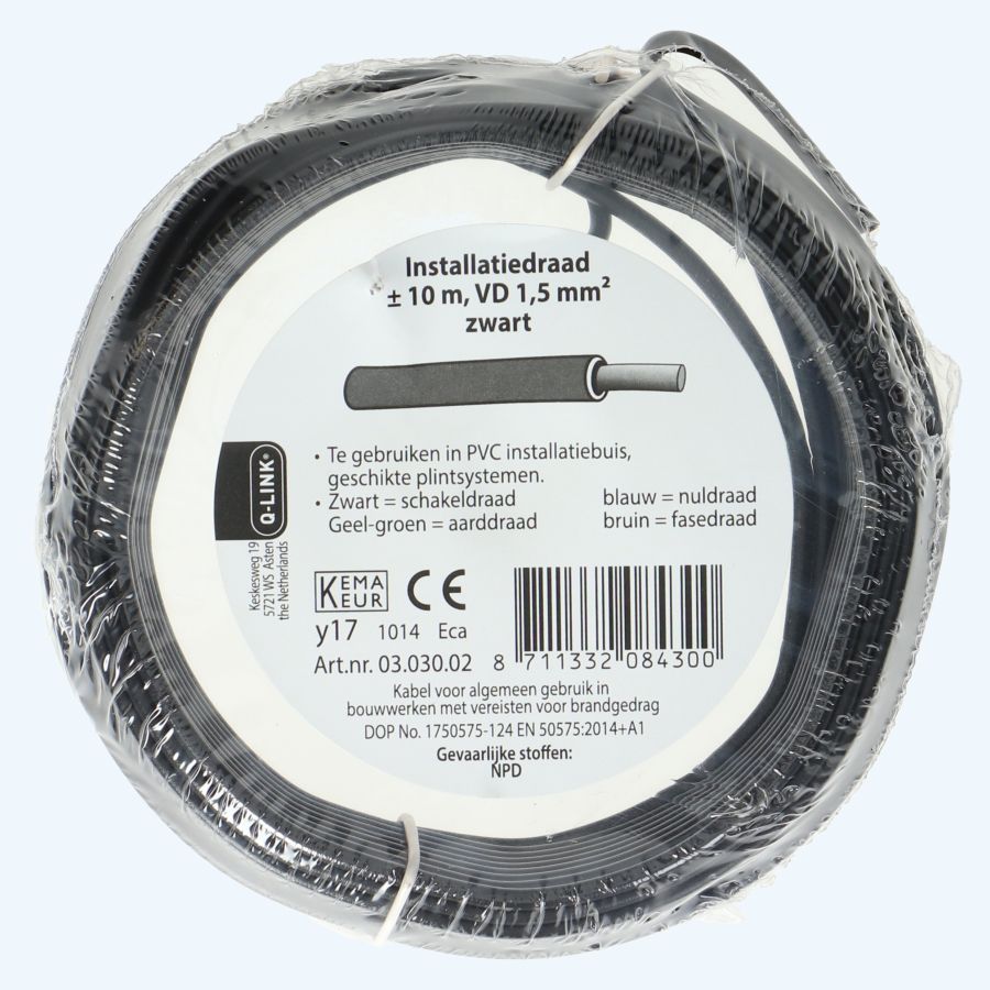 Installatiedraad 1,5mm² zwart 10 meter