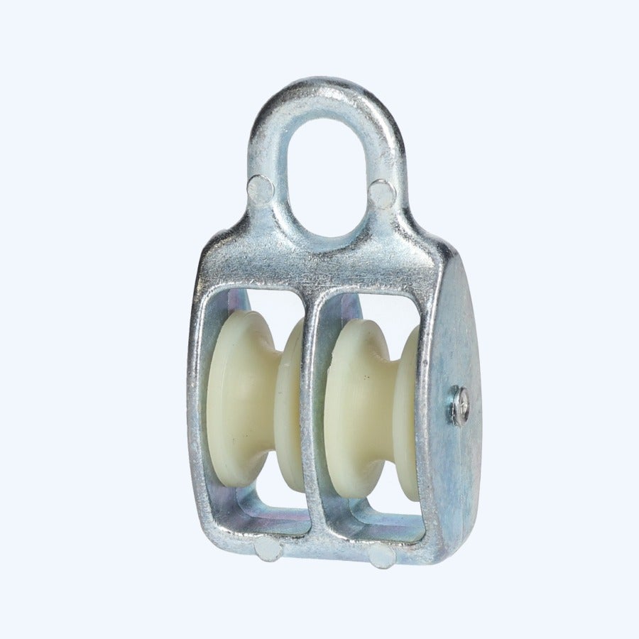 Katrol nylon wiel duplex 09 x 40 mm verzinkt