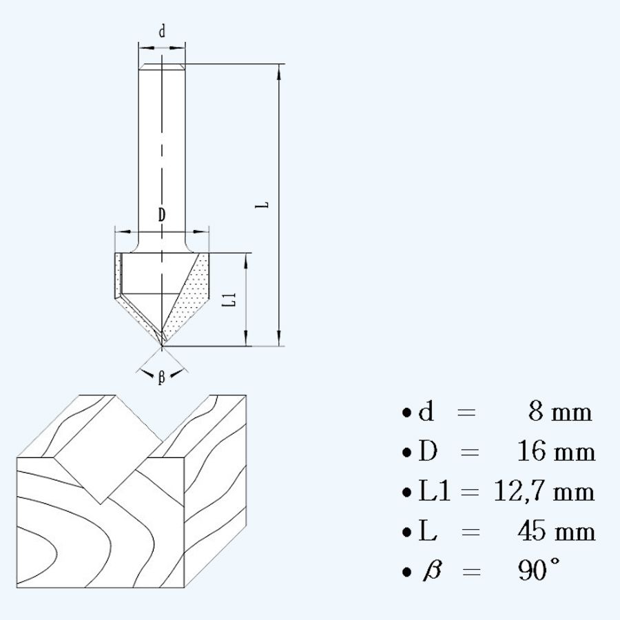 HM V-groeffrees 16 mm 90°
