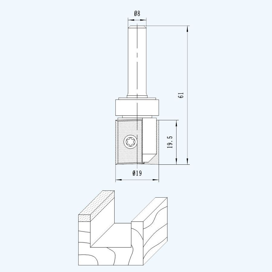 HM kantenfrees 19 x 19,5 mm met wisselmessen