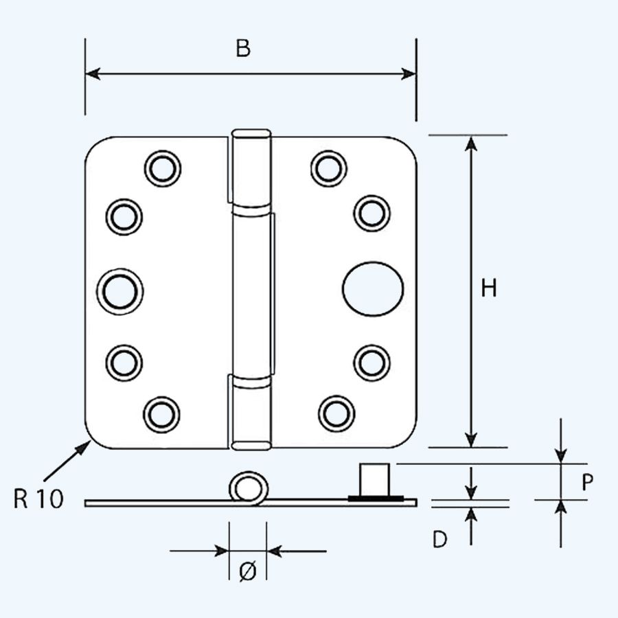 Nylon glijlagerscharnier ronde hoeken, SKG, staal, 89 x 89 mm