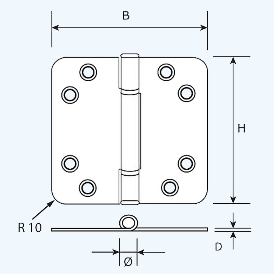 Nylon glijlagerscharnier ronde hoeken, staal, 89 x 89 mm