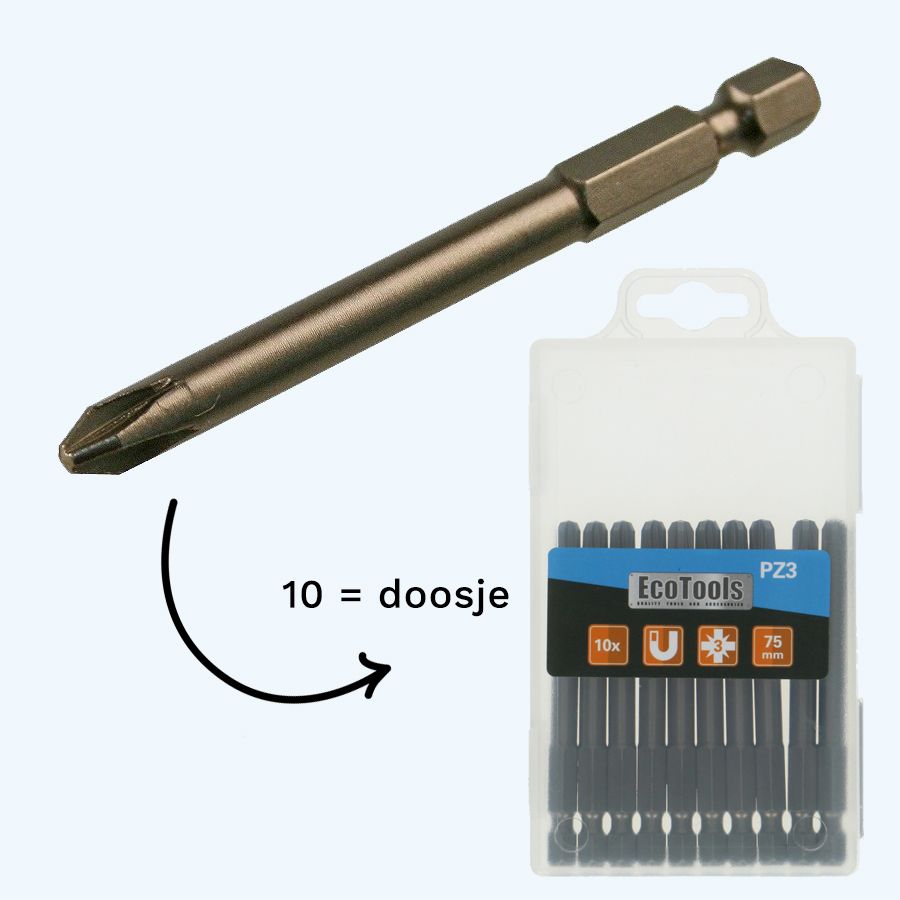 Verlengde pozidrive schroefbit nr 3 x 75 mm