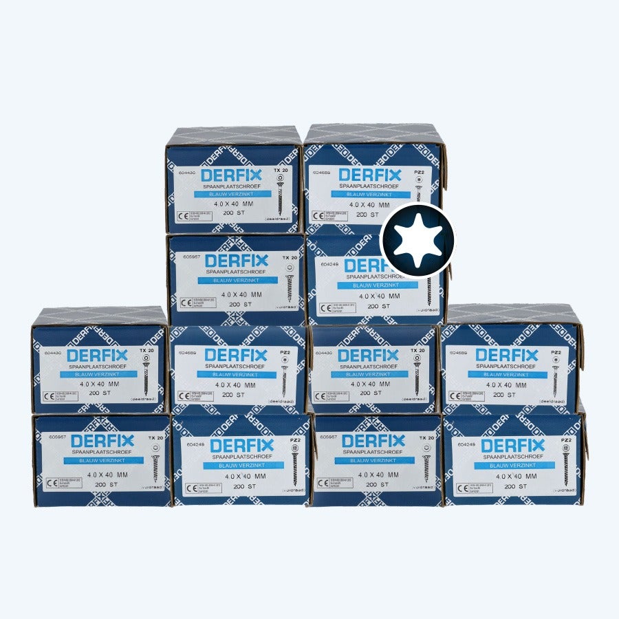 Overdoos spaanplaatschroeven 4,0 x 40 mm Torx voldraad (36 x 200 stuks)