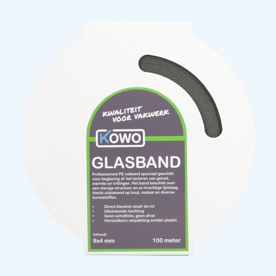 Kowo PE beglazingsband (zwart) 9 x 4 mm 100 meter