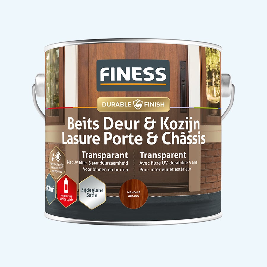 FINESS Beits Deur & Kozijn transparant zijdeglans 2,5 L Mahonie FINESS Beits Deur & Kozijn transparant zijdeglans 2,5 L Mahonie