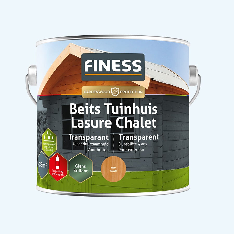 FINESS Beits Tuinhuis transparant hoogglans 2,5 L Red Wash FINESS Beits Tuinhuis transparant hoogglans 2,5 L Red Wash