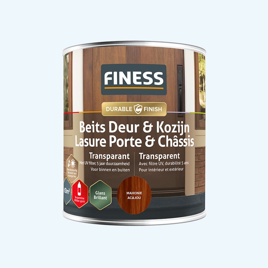 FINESS Beits Deur & Kozijn transparant hoogglans 750 ml Mahonie FINESS Beits Deur & Kozijn transparant hoogglans 750 ml Mahonie