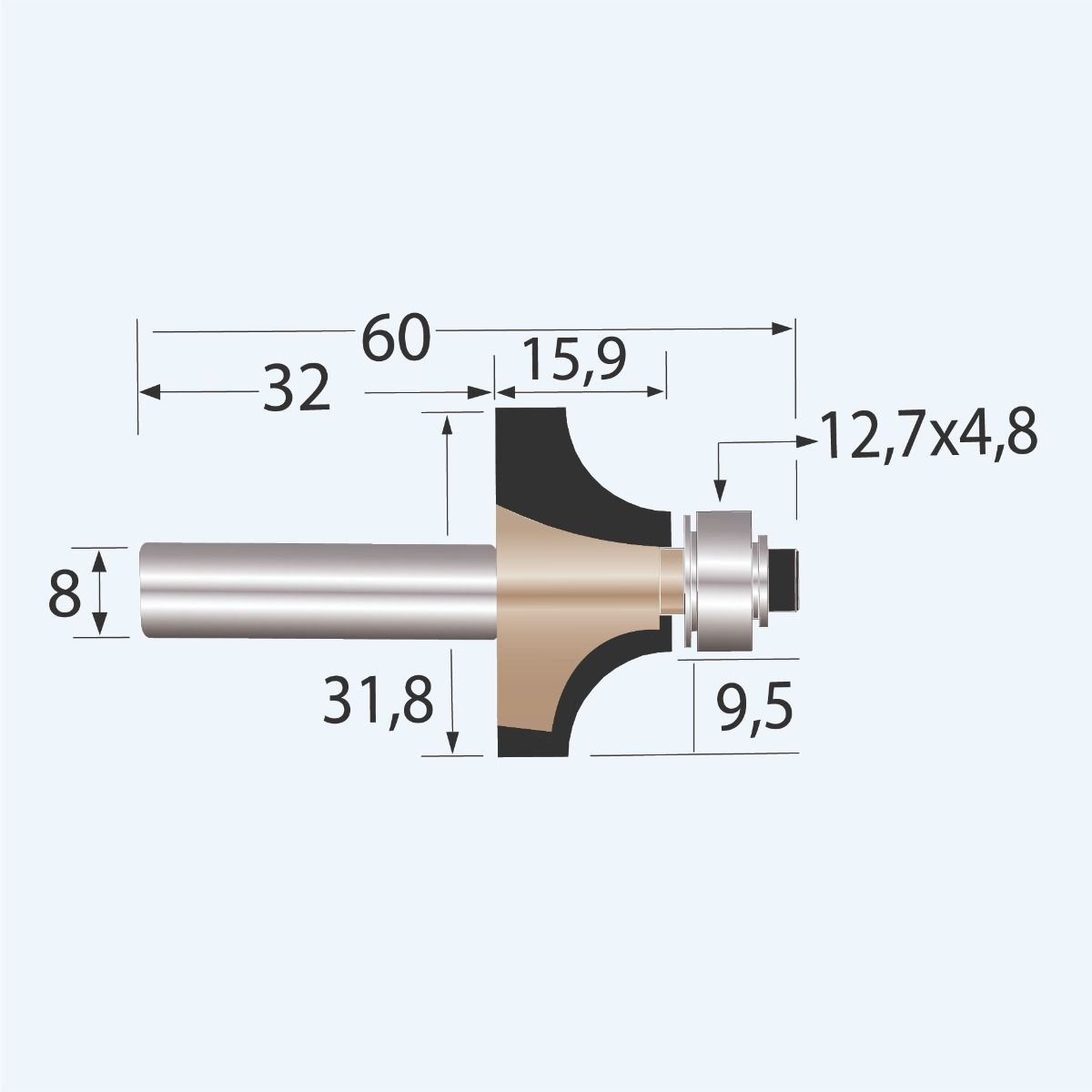 HM afrondfrees Industrial R=9,5 mm HM afrondfrees Industrial R=9,5 mm