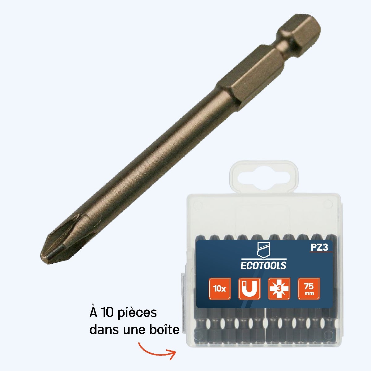 Embout Pozidrive allongé n° 3 x 75 mm Embout Pozidrive allongé n° 3 x 75 mm