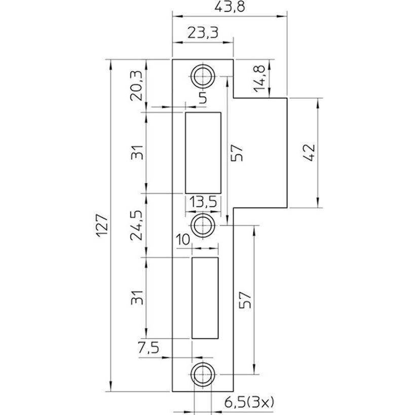 Freesmal voor sluitplaat 127 x 23 mm links Freesmal voor sluitplaat 127 x 23 mm links