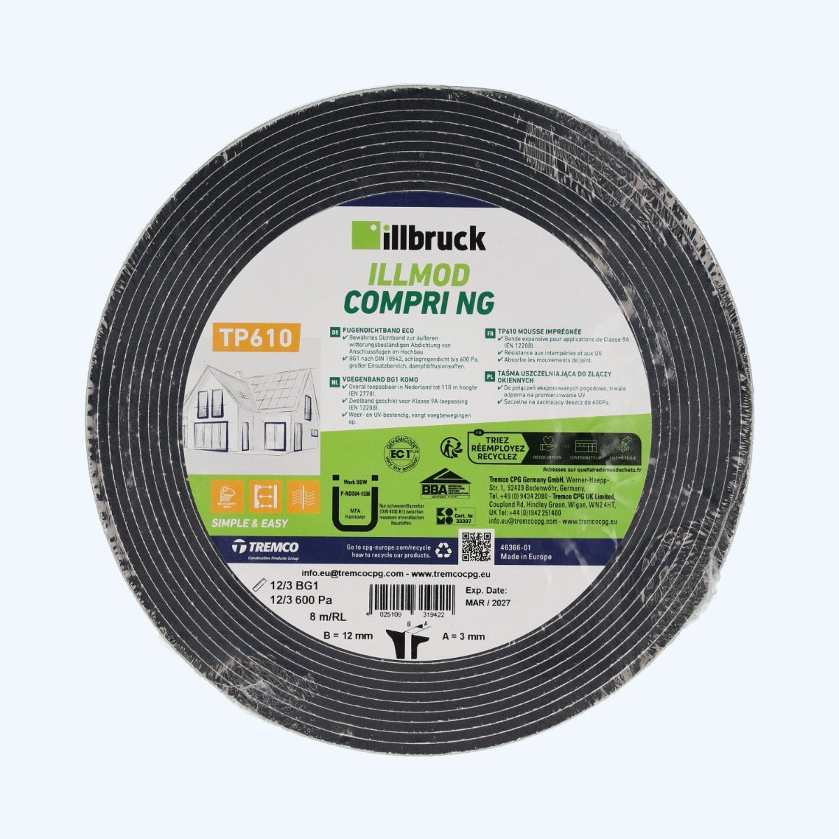 illbruck TP610 Compriband 12 mm / joint 3 mm x 8 mètres illbruck TP610 Compriband 12 mm / joint 3 mm x 8 mètres