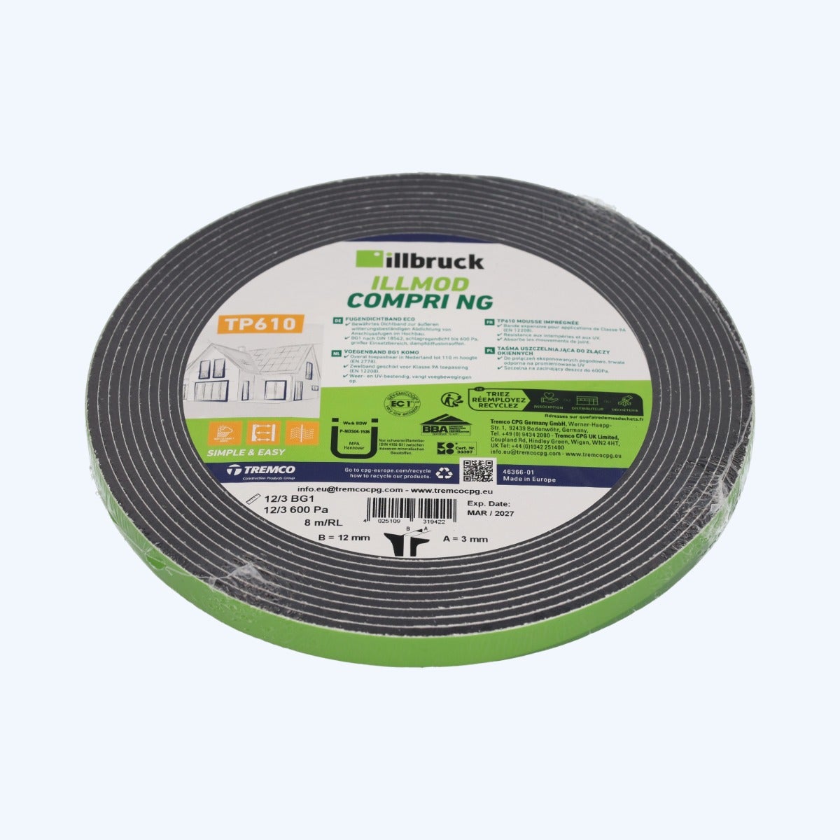illbruck TP610 Compriband 12 mm / joint 3 mm x 8 mètres illbruck TP610 Compriband 12 mm / joint 3 mm x 8 mètres