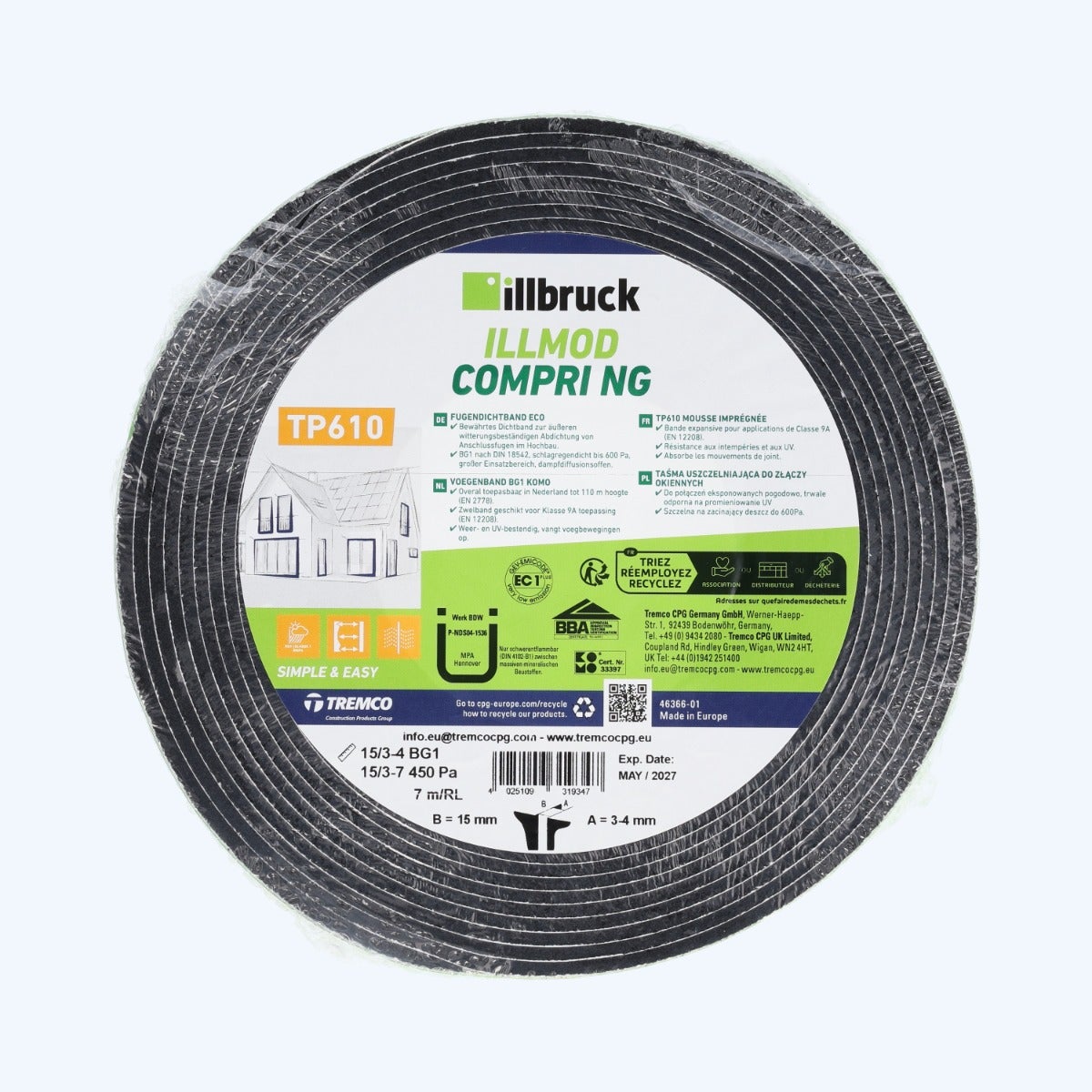 illbruck TP610 Compriband 15 mm / joint 3-4 mm x 7 mètres illbruck TP610 Compriband 15 mm / joint 3-4 mm x 7 mètres