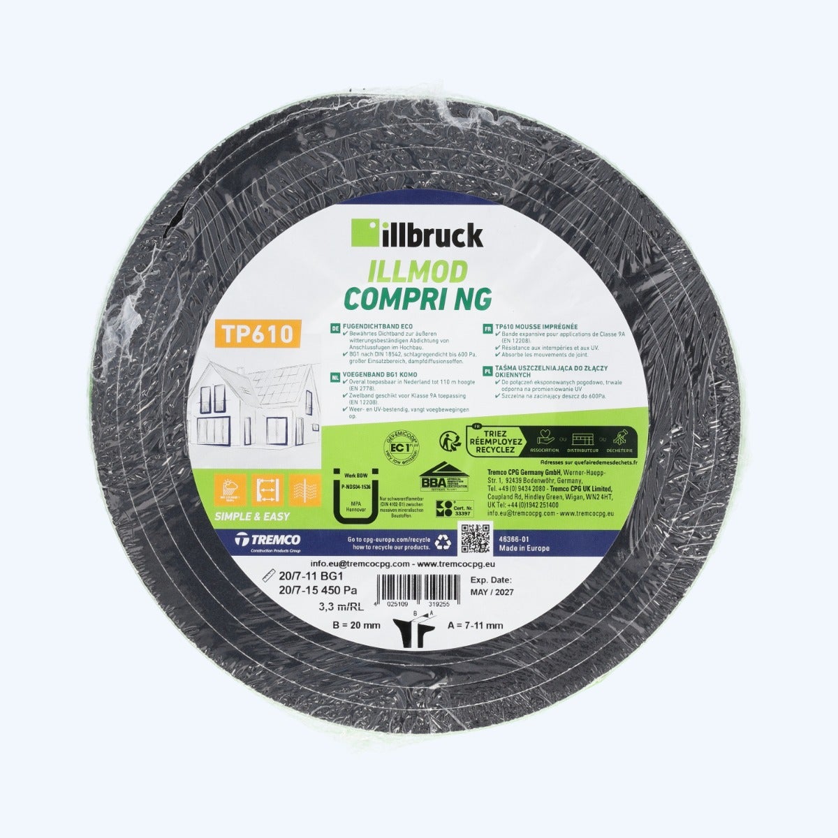 illbruck TP610 Compriband 20 mm / joint 7-11 mm x 3,3 mètres illbruck TP610 Compriband 20 mm / joint 7-11 mm x 3,3 mètres